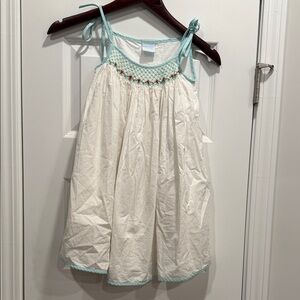 White and Teal Sleeveless Girls Dress with adjustable shoulder ties